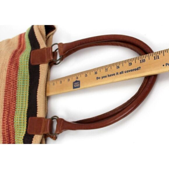 CROSSTREE LANE MULTICOLOR COTTON BROWN LEATHER HANDLES ZIP SHOULDER BAG HANDBAG - Picture 12 of 15